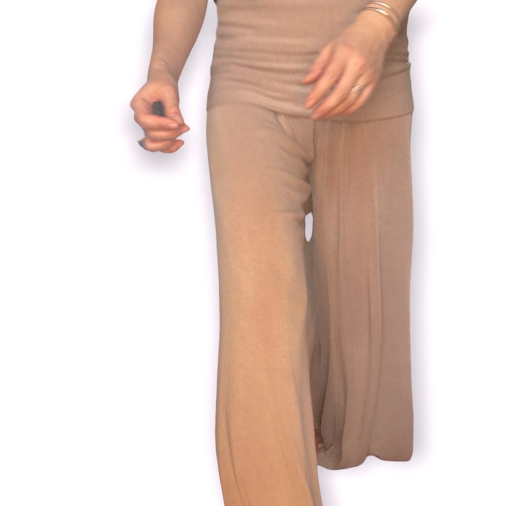 Boho Women’s Fold Over Waist Knit Palazzo Wide Leg Pants sz S/M Vintage …